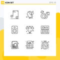 Universal Icon Symbols Group of 9 Modern Outlines of jewl, education, venus, music, speaker Royalty Free Stock Photo