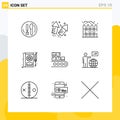 Universal Icon Symbols Group of 9 Modern Outlines of line, service, home, repair, car