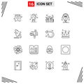 Universal Icon Symbols Group of 16 Modern Outlines of map, robot, egg, droid, android Royalty Free Stock Photo