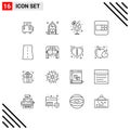 Universal Icon Symbols Group of 16 Modern Outlines of path, infrastructure, night, driveway, select box