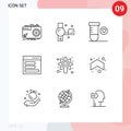 Universal Icon Symbols Group of 9 Modern Outlines of search, interface, recording, contact, space