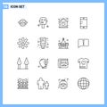 Universal Icon Symbols Group of 16 Modern Outlines of setting, school, baby, cell, house