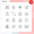 Universal Icon Symbols Group of 16 Modern Outlines of sunrise, hemisphere, focus, education, target