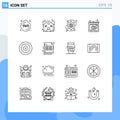 Universal Icon Symbols Group of 16 Modern Outlines of target, finance, money, eye, search