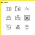 Universal Icon Symbols Group of 9 Modern Outlines of toolbox, construction, exercise, sign, fire