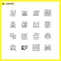 Universal Icon Symbols Group of 16 Modern Outlines of user, avatar, autonomous, love, gift