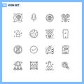 Universal Icon Symbols Group of 16 Modern Outlines of wheel, world, show, statistics, globe