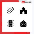 Universal Icon Symbols Group of 4 Modern Solid Glyphs of attachment, dating, paper, fortress, mobile