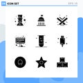 Universal Icon Symbols Group of 9 Modern Solid Glyphs of biology, marketing, quran, billboard, eid Royalty Free Stock Photo