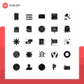 Universal Icon Symbols Group of 25 Modern Solid Glyphs of black friday, mortgage, email, court, hock