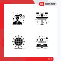 Universal Icon Symbols Group of Modern Solid Glyphs of business, network, money, household, news