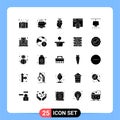 Universal Icon Symbols Group of 25 Modern Solid Glyphs of chandelier, server, sousveillance, internet hosting, head
