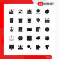 Universal Icon Symbols Group of 25 Modern Solid Glyphs of chart, sun, sound, beach, reload