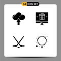 Universal Icon Symbols Group of 4 Modern Solid Glyphs of cloud, hokey, upload, internet, sport
