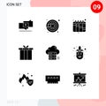 Universal Icon Symbols Group of 9 Modern Solid Glyphs of cloud, online, planning, sever, christmas