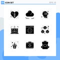 Universal Icon Symbols Group of 9 Modern Solid Glyphs of coding, equation, head, education, calculate