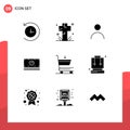 Universal Icon Symbols Group of 9 Modern Solid Glyphs of commerce, dollar, personal, cash, money
