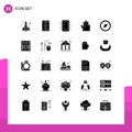 Universal Icon Symbols Group of 25 Modern Solid Glyphs of compass, four, user, fingers, gadget