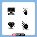 Universal Icon Symbols Group of 4 Modern Solid Glyphs of computer, diamond, keyboard, hand cursor, mardi gras