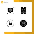 Universal Icon Symbols Group of 4 Modern Solid Glyphs of computer, rotate, gear, business, medical Royalty Free Stock Photo