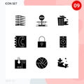 Universal Icon Symbols Group of 9 Modern Solid Glyphs of contacts, communication, occupation, book, pollution