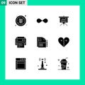 Universal Icon Symbols Group of 9 Modern Solid Glyphs of contract, printing, currency, print, report