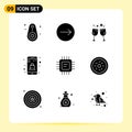 Universal Icon Symbols Group of 9 Modern Solid Glyphs of devices, chip, love, online app, plain Royalty Free Stock Photo