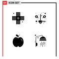 Universal Icon Symbols Group of 4 Modern Solid Glyphs of disease, apple, health, money, school