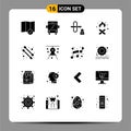 Universal Icon Symbols Group of 16 Modern Solid Glyphs of drafting, compass, security, architecture, beauty