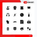 Universal Icon Symbols Group of 16 Modern Solid Glyphs of ear, scale, contacts, tool, level Royalty Free Stock Photo