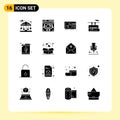 Universal Icon Symbols Group of 16 Modern Solid Glyphs of electric, travel, equalizer, transport, chair lift