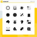 Universal Icon Symbols Group of 16 Modern Solid Glyphs of emojis, cookie, layers, waste, radioactive