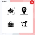 Universal Icon Symbols Group of 4 Modern Solid Glyphs of eyesight, gym, view, heart, music node