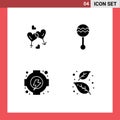 Universal Icon Symbols Group of 4 Modern Solid Glyphs of heart, sound, love, instrument, gear