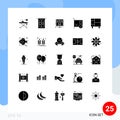 Universal Icon Symbols Group of 25 Modern Solid Glyphs of home, hardware, database, devices, computers