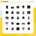 Universal Icon Symbols Group of 25 Modern Solid Glyphs of house, apartment, close, films, cinema