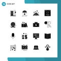 Universal Icon Symbols Group of 16 Modern Solid Glyphs of html, code, love, browser, money Royalty Free Stock Photo