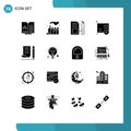 Universal Icon Symbols Group of 16 Modern Solid Glyphs of jotter, hardware, data, devices, card