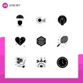 Universal Icon Symbols Group of 9 Modern Solid Glyphs of love, image, market, login, user