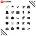 Universal Icon Symbols Group of 25 Modern Solid Glyphs of money, budget, letter, draw, painting