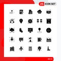 Universal Icon Symbols Group of 25 Modern Solid Glyphs of music, cloud, investment, coins, savings