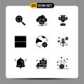 Universal Icon Symbols Group of 9 Modern Solid Glyphs of online, internet, education, global, layout