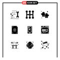 Universal Icon Symbols Group of 9 Modern Solid Glyphs of payment, printing, baking, paper, design