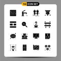 Mobile Interface Solid Glyph Set of 16 Pictograms of performance, dashboard, shower, filters, find Royalty Free Stock Photo