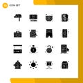 Universal Icon Symbols Group of 16 Modern Solid Glyphs of photo, camera, dollar, sync, globe