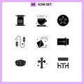 Universal Icon Symbols Group of 9 Modern Solid Glyphs of play, dices, favorite, competition, connection Royalty Free Stock Photo