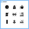 Universal Icon Symbols Group of 9 Modern Solid Glyphs of ride, road, digital, destination, text