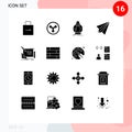 Universal Icon Symbols Group of 16 Modern Solid Glyphs of send, contact us, consumption, contact, reduce Royalty Free Stock Photo