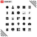 Universal Icon Symbols Group of 25 Modern Solid Glyphs of server, hosting, protect, socket, plug