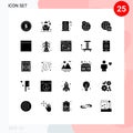 Universal Icon Symbols Group of 25 Modern Solid Glyphs of server settings, world, internet, pin, globe Royalty Free Stock Photo